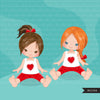 Valentine Clipart, little girls bundle, sisters, friends sublimation, Valentine's Day gifts, commercial use graphics, png clip art