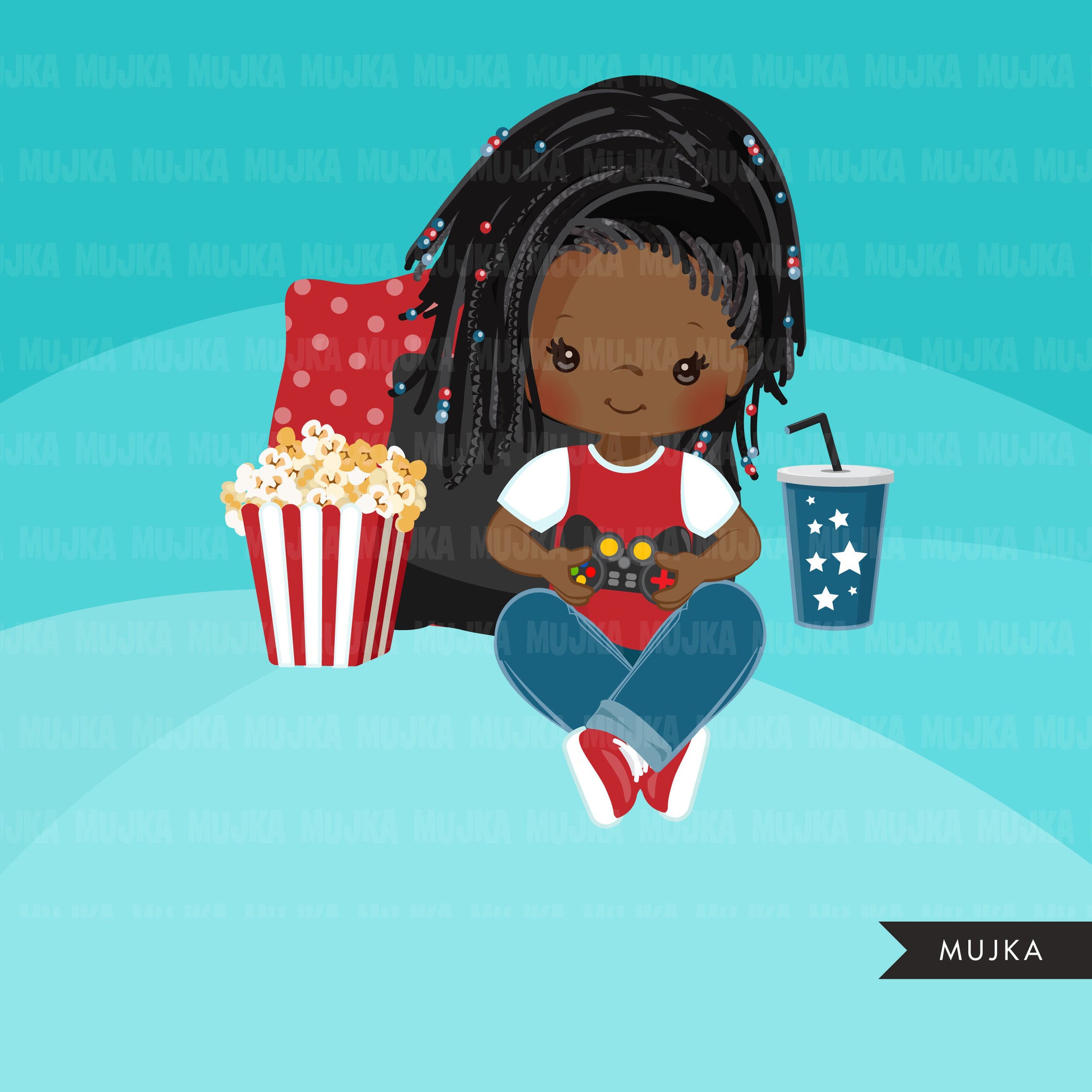 Paquete de imágenes prediseñadas de videojuegos, chicos gamer, chicas gamer, fiesta en casa, cumpleaños de la noche del juego, hotdog de palomitas de maíz png afro girl clip art