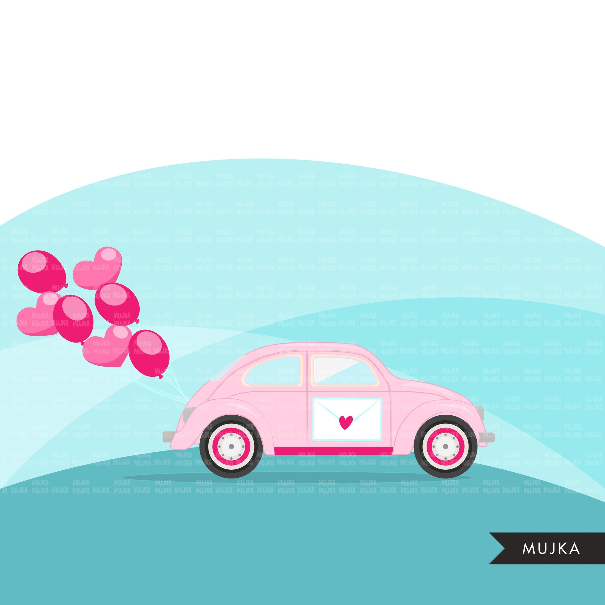 Drive-by Valentine's Day Party parade clipart, quarantine party, drive thru party truck, hearts, valentine gifts PNG clip art