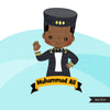 Black history clipart, black history figures Martin Luther King Jr, Nelson Mandela, Muhammad Ali, John Lewis, Guion Bluford clip art PNG