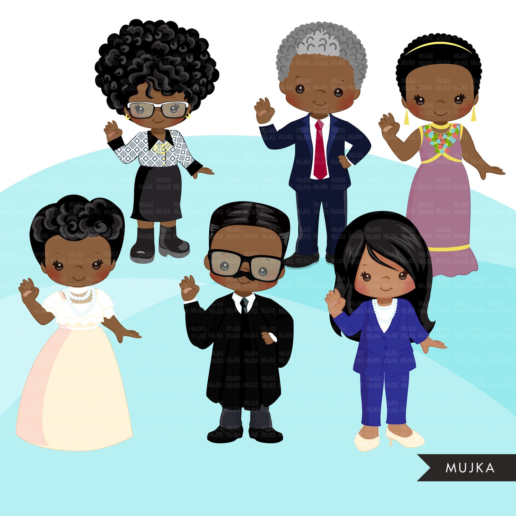 Black history figures clipart BUNDLE, Malcolm X, Kamala Harris, Barack Obama, Ruby Bridges, Mae Jemison, Shirley Chisholm  clip art PNG