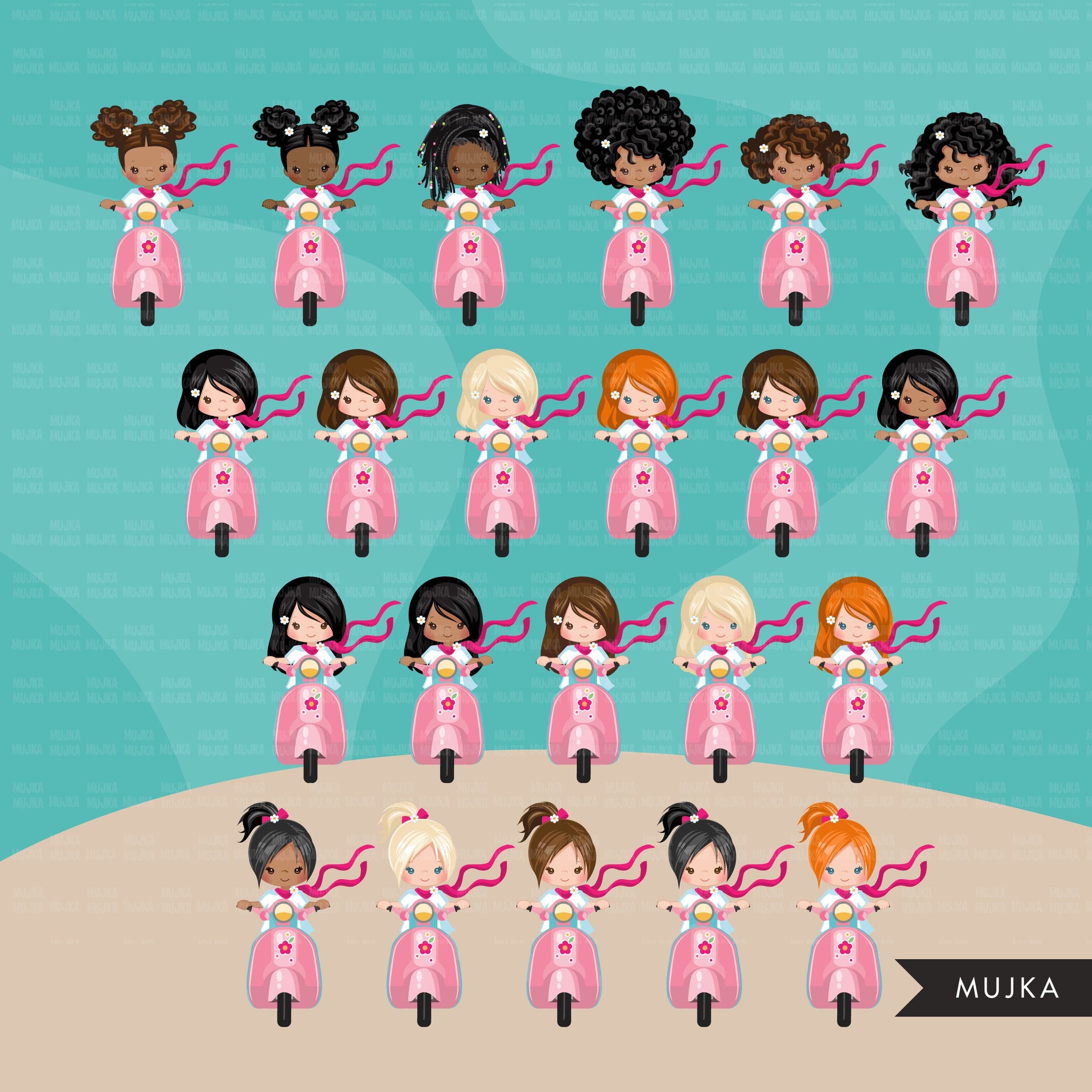 Best friends clipart bundle, Scooter Girls, Spring Png, Valentine gifts, siblings, sublimation graphics, pink scooter png clip art