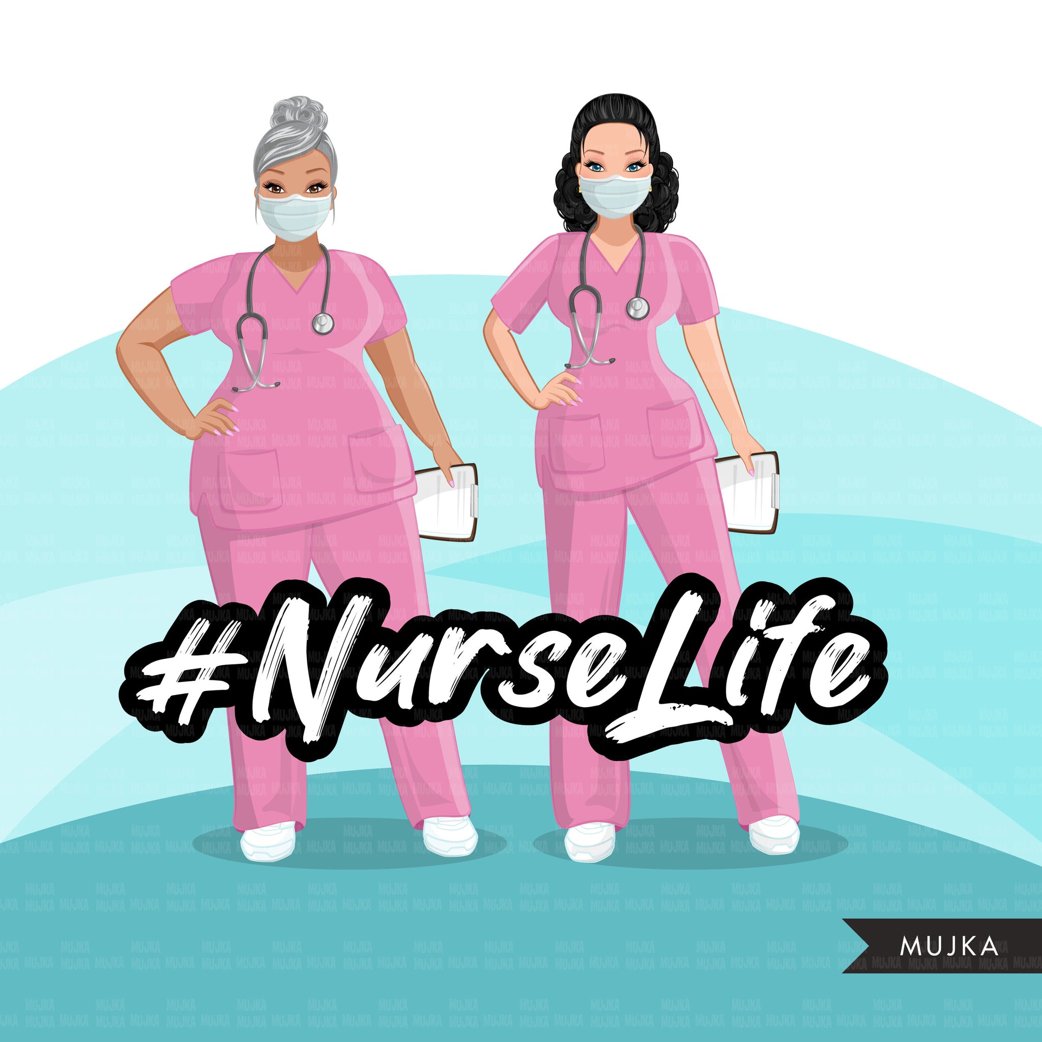 Enfermera clipart BUNDLE, Nurse Life, Nurse Mom, trabajadores médicos, amigos, enfermera negra musulmana, imágenes prediseñadas de sublimación, uso comercial PNG