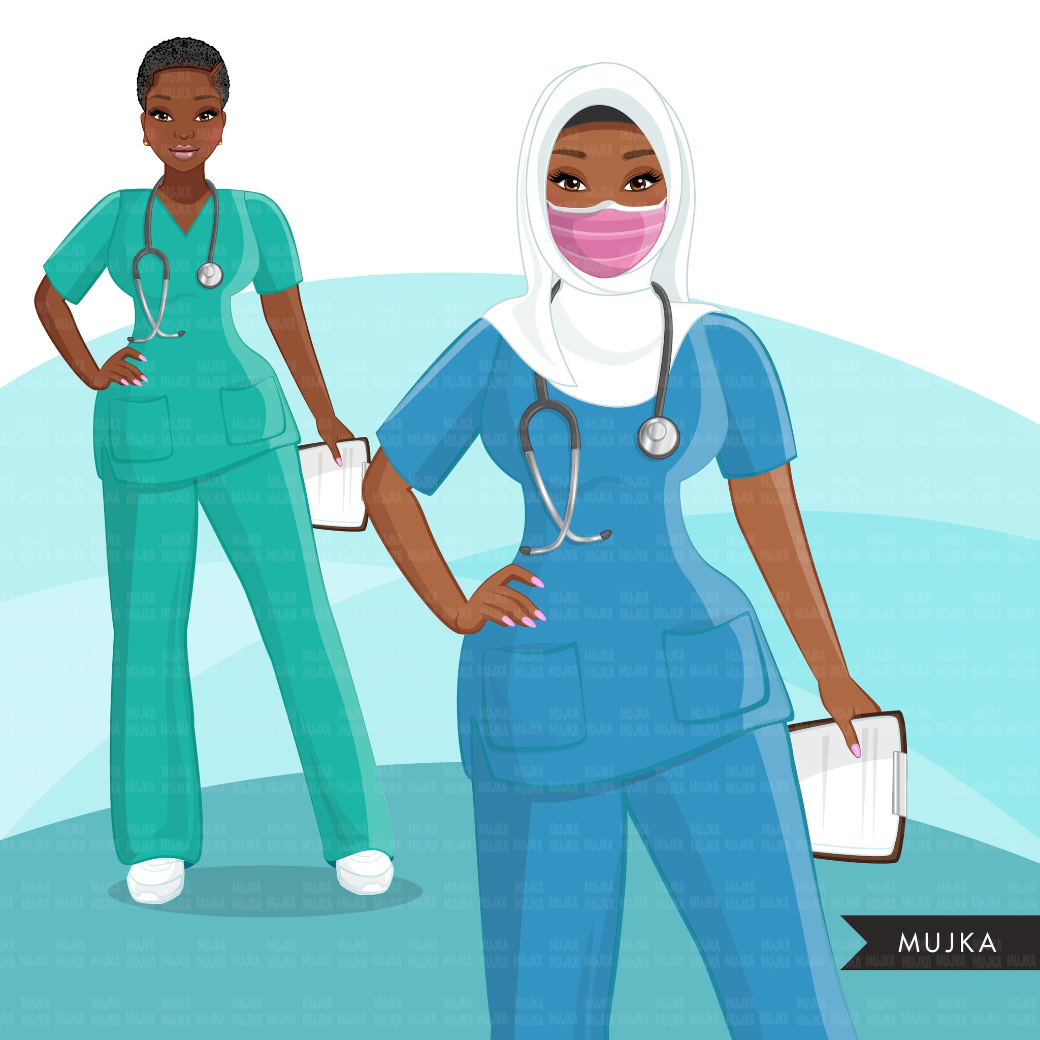 Enfermera clipart BUNDLE, Nurse Life, Nurse Mom, trabajadores médicos, amigos, enfermera negra musulmana, imágenes prediseñadas de sublimación, uso comercial PNG