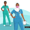 Enfermera clipart BUNDLE, Nurse Life, Nurse Mom, trabajadores médicos, amigos, enfermera negra musulmana, imágenes prediseñadas de sublimación, uso comercial PNG