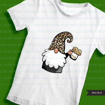 St Patricks Day Gnome sublimation designs, gnome png, png shirt design, lucky leopard pattern, digital download files for cricut