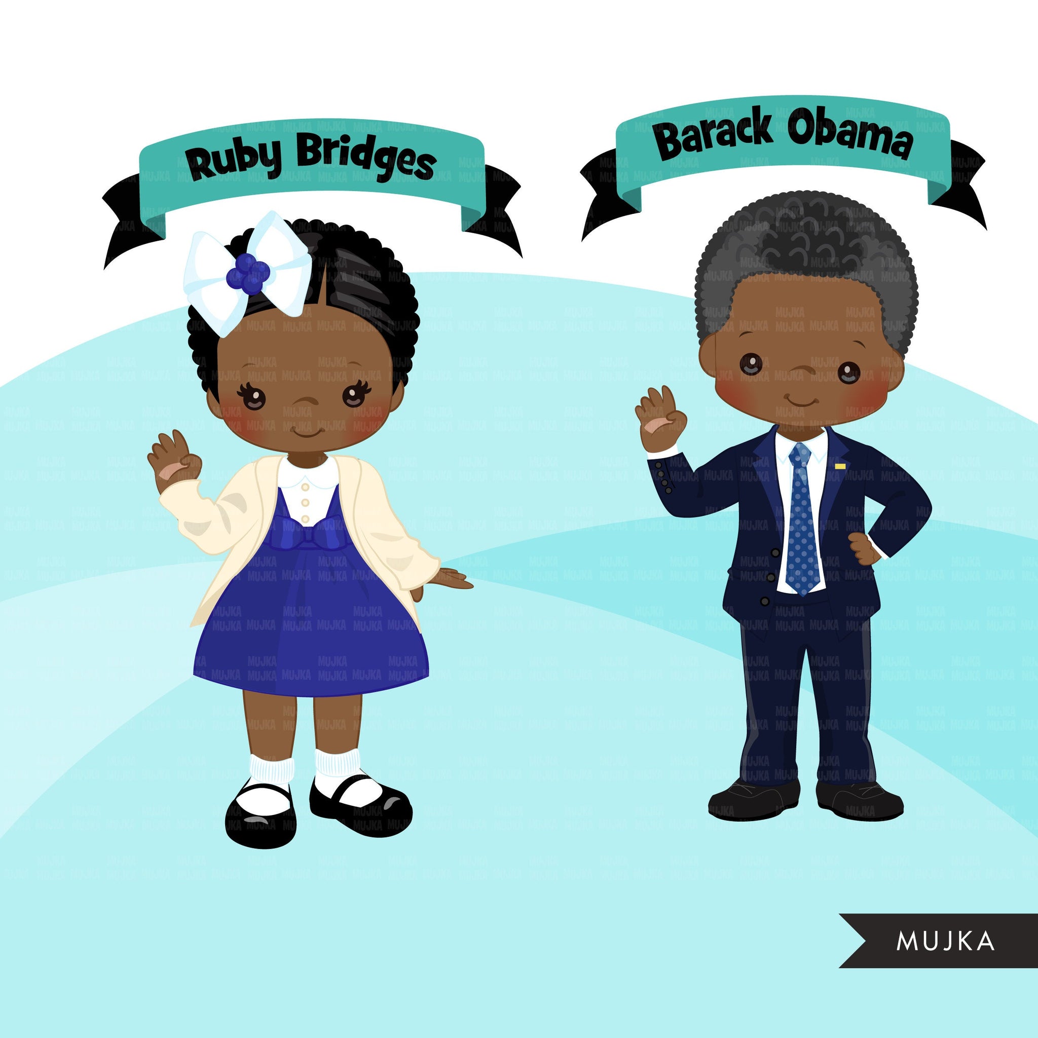 Black history figures clipart BUNDLE, Malcolm X, Kamala Harris, Barack Obama, Ruby Bridges, Mae Jemison, Shirley Chisholm  clip art PNG