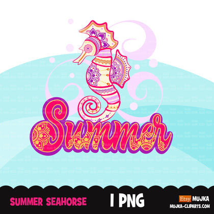 Imágenes prediseñadas de verano, diseños de sublimación png de caballito de mar, descarga digital, vibraciones de verano png, descarga digital de camisa de verano para cricut