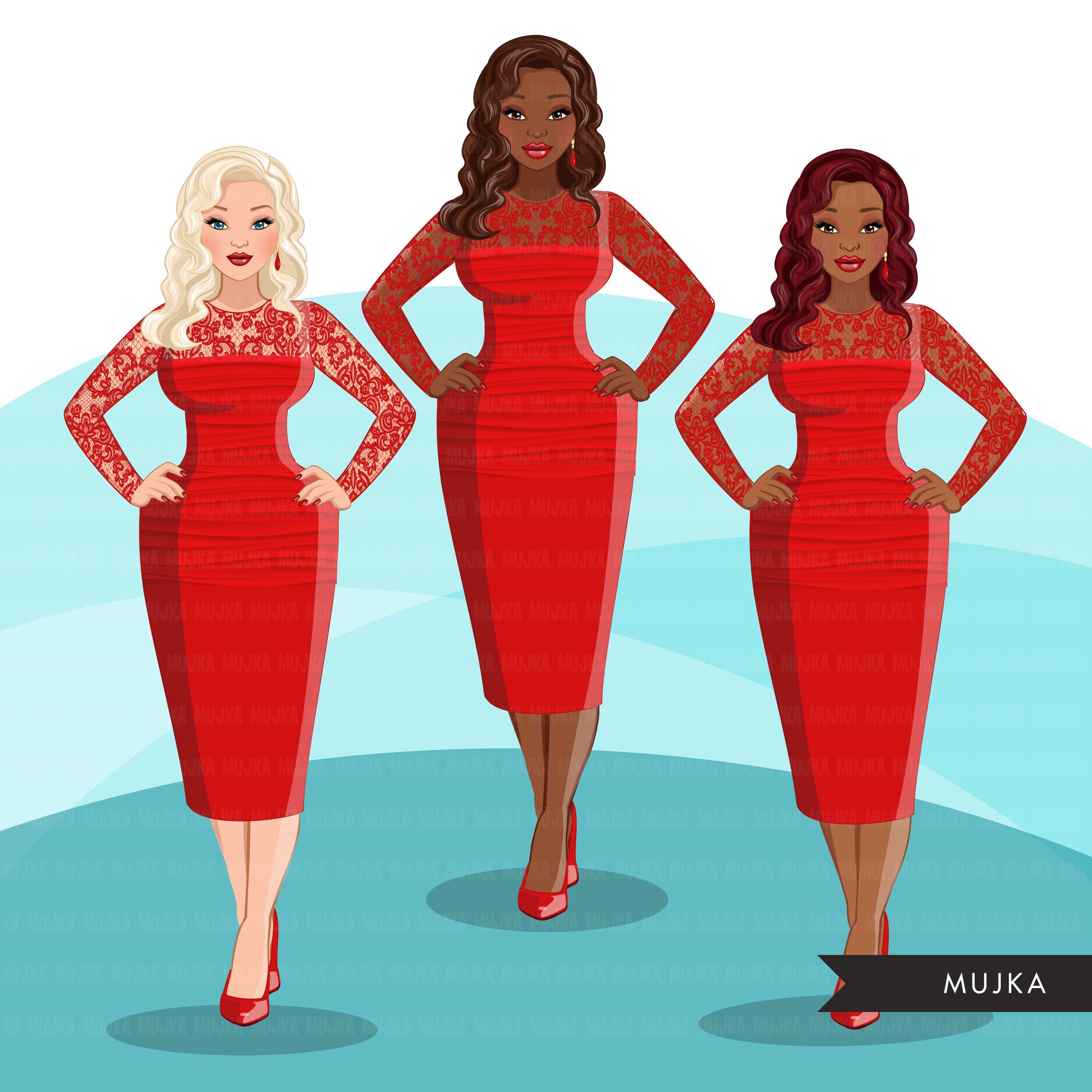 woman in red dress clipart