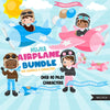 Airplane clipart bundle, pilot graphics, pilot birthday sublimation designs digital download, birthday designs png, black boy and girl