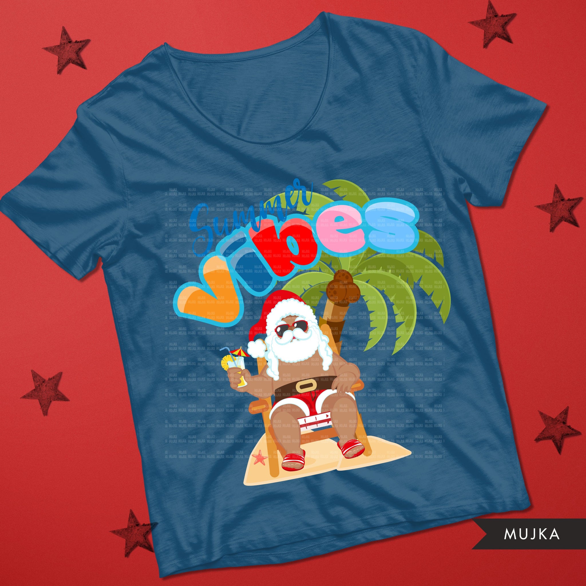 Christmas in July PNG, Summer vibes sublimation designs, digital download, Black Santa summer graphics, Surf life, palm tree, summer tees