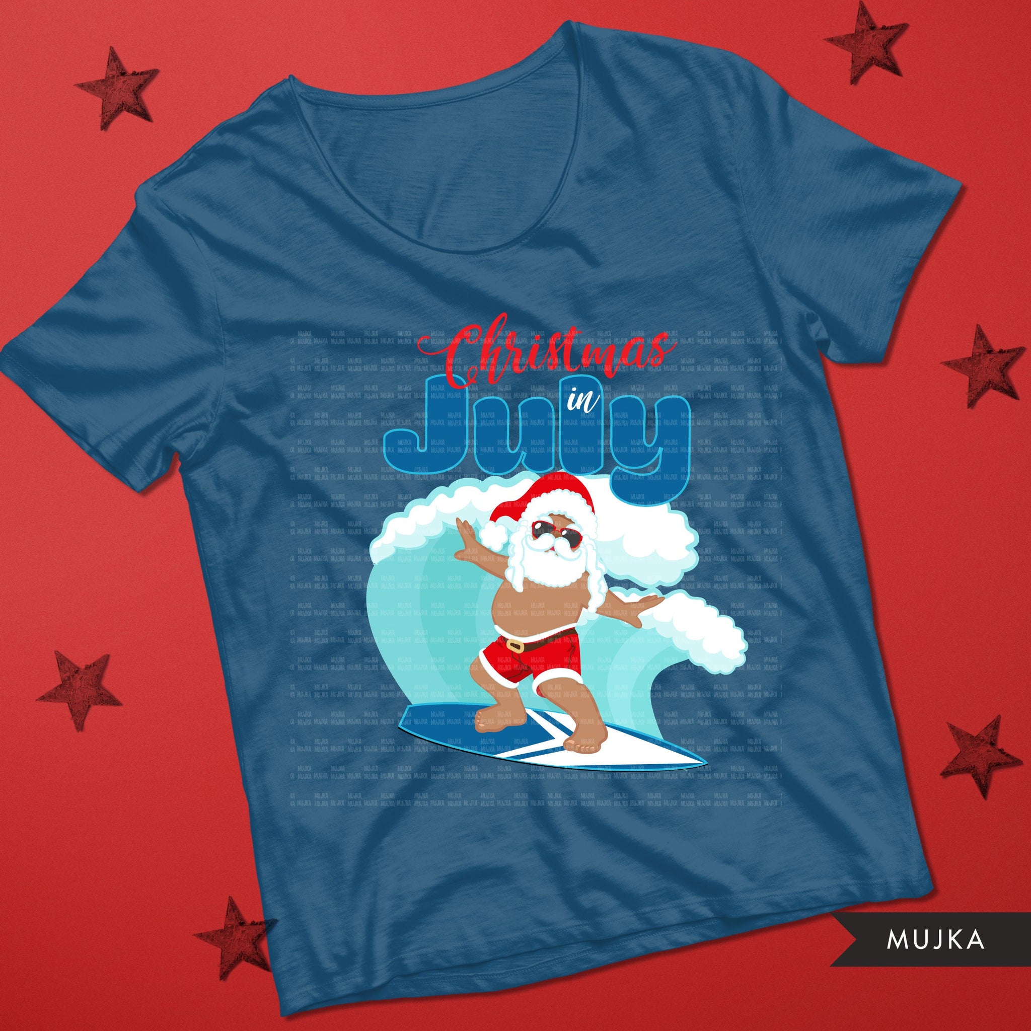 Beach clipart, Christmas in July PNG, santa sublimation designs, digital download, Black Santa summer graphics, Surf life, santa tees