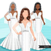 Bridal clipart, Fashion Clipart, wedding png, sublimation designs, digital art, Black bride, Asian bride, Latino bride graphics, bride png