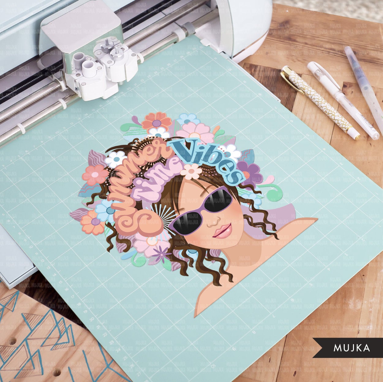 Summer vibes clipart, messy bun woman clipart, pastel floral sublimation designs download, summer quotes, tshirt designs, woman png