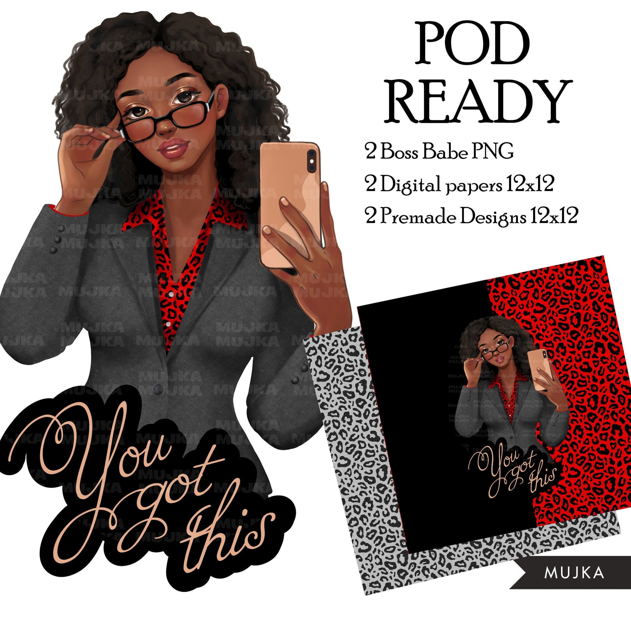 Boss babe PNG, You got this Fashion Sublimation designs, self worth graphics, leopard digital papers, black businesswoman clipart