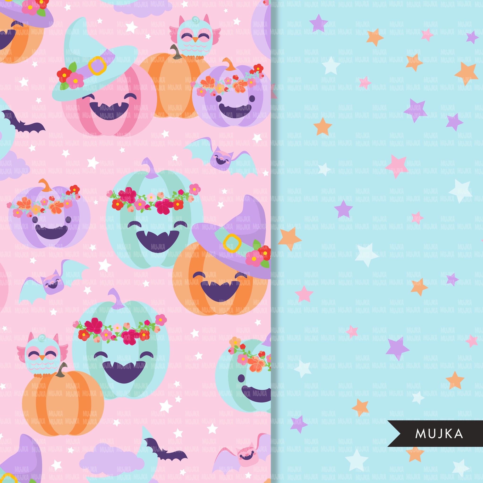 Cute Halloween Digital Papers, Pink Halloween Seamless Patterns, pink pumpkins, halloween baby shower backdrop, Pastel Halloween PNG