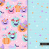 Cute Halloween Digital Papers, Pink Halloween Seamless Patterns, pink pumpkins, halloween baby shower backdrop, Pastel Halloween PNG