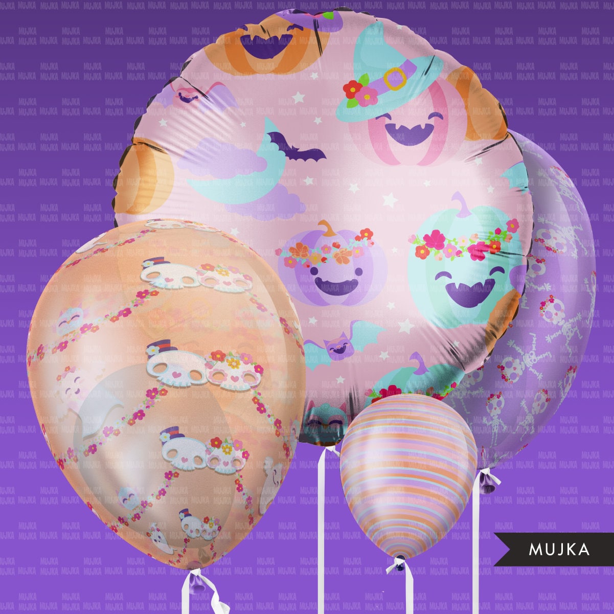 Cute Halloween Digital Papers, Pink Halloween Seamless Patterns, pink pumpkins, halloween baby shower backdrop, Pastel Halloween PNG