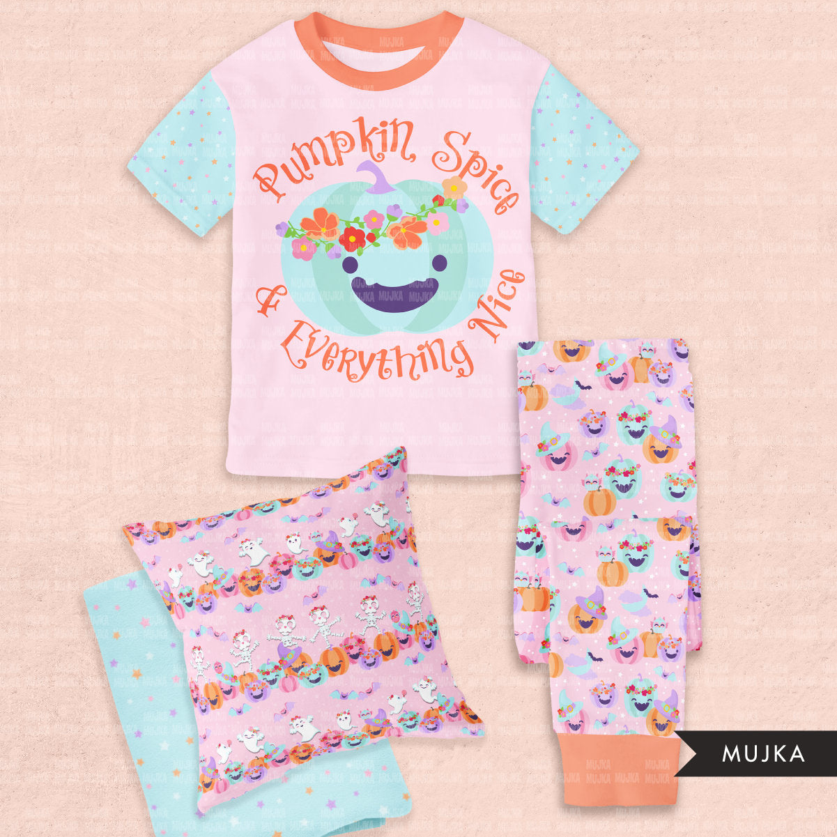 Cute Halloween Digital Papers, Pink Halloween Seamless Patterns, pink pumpkins, halloween baby shower backdrop, Pastel Halloween PNG