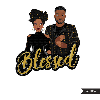 Afro black couple clipart, African couple png, blessed png, Anniversary couple sublimation designs