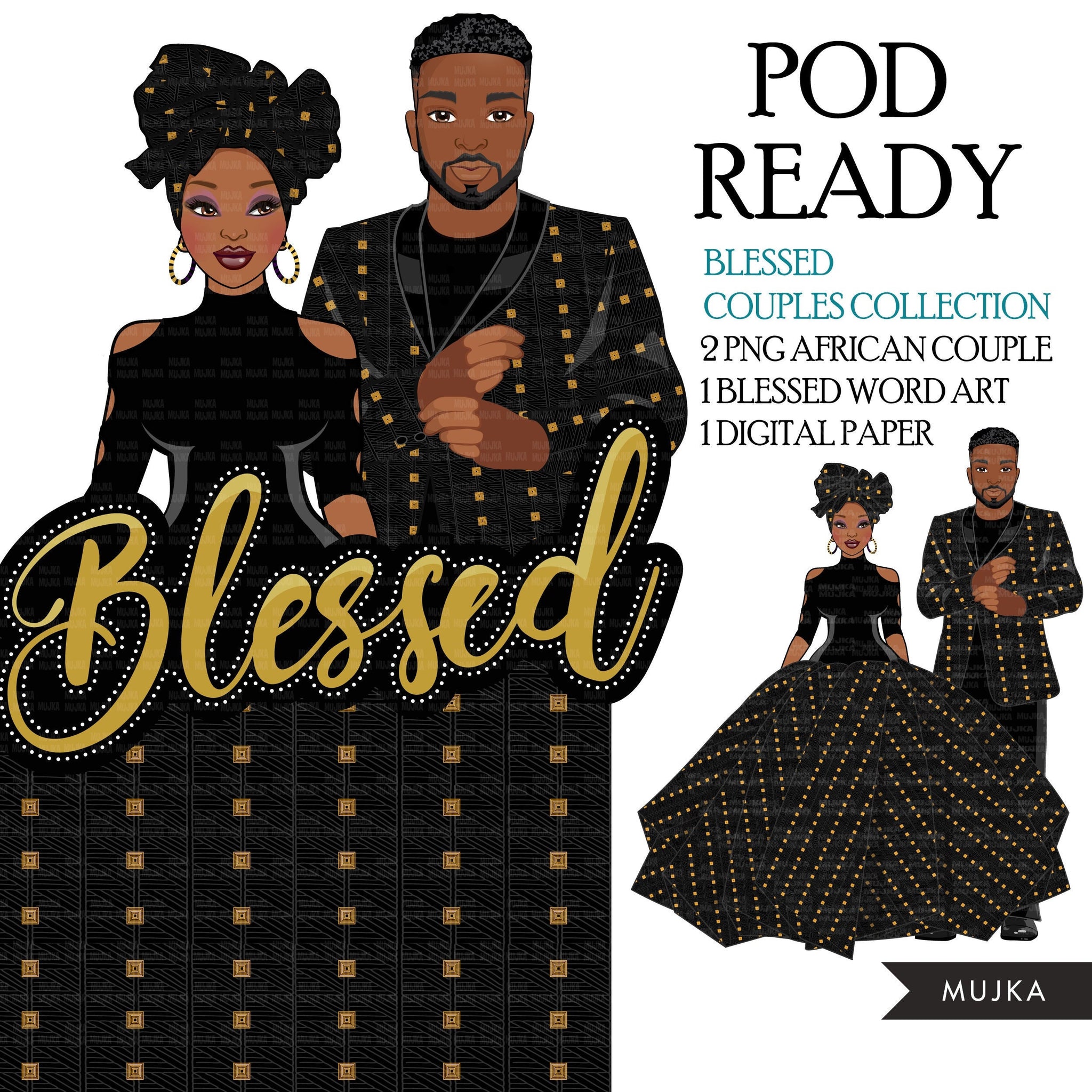 Afro black couple clipart, African couple png, blessed png, Anniversary couple sublimation designs