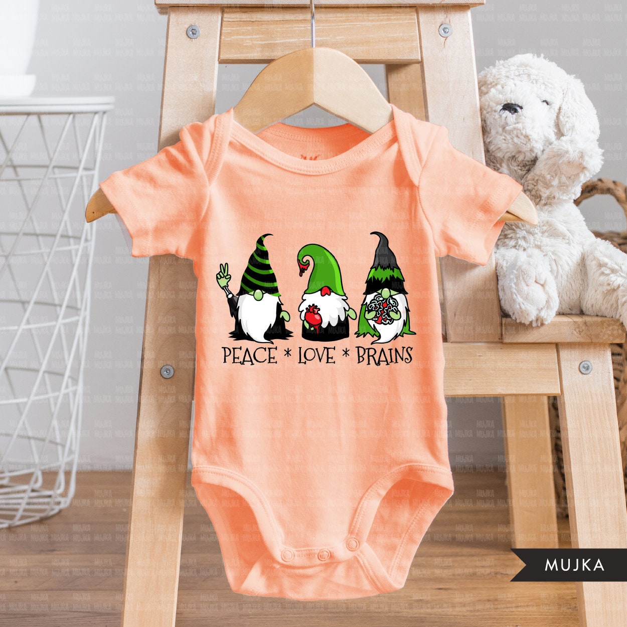 Zombie gnome, zombie clipart, peace love brains, peace love zombie, Halloween png, Halloween gnomes png, zombie sublimation digital designs