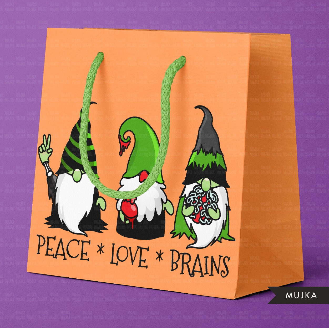 Zombie gnome, zombie clipart, peace love brains, peace love zombie, Halloween png, Halloween gnomes png, zombie sublimation digital designs