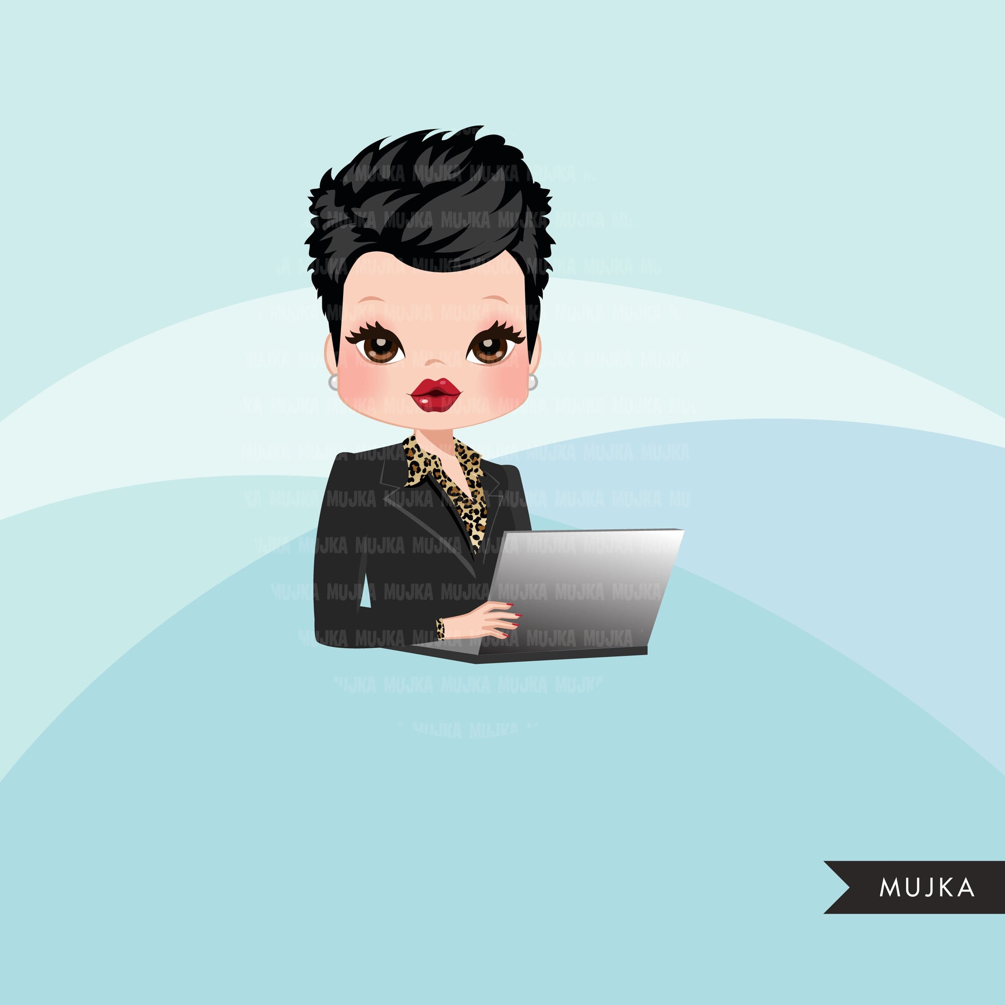 Businesswoman png, business clipart bundle, boss babe png, black boss png, afro girl png, latino woman avatars, shop logo, laptop girl png