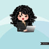 Businesswoman png, business clipart bundle, boss babe png, black boss png, afro girl png, latino woman avatars, shop logo, laptop girl png
