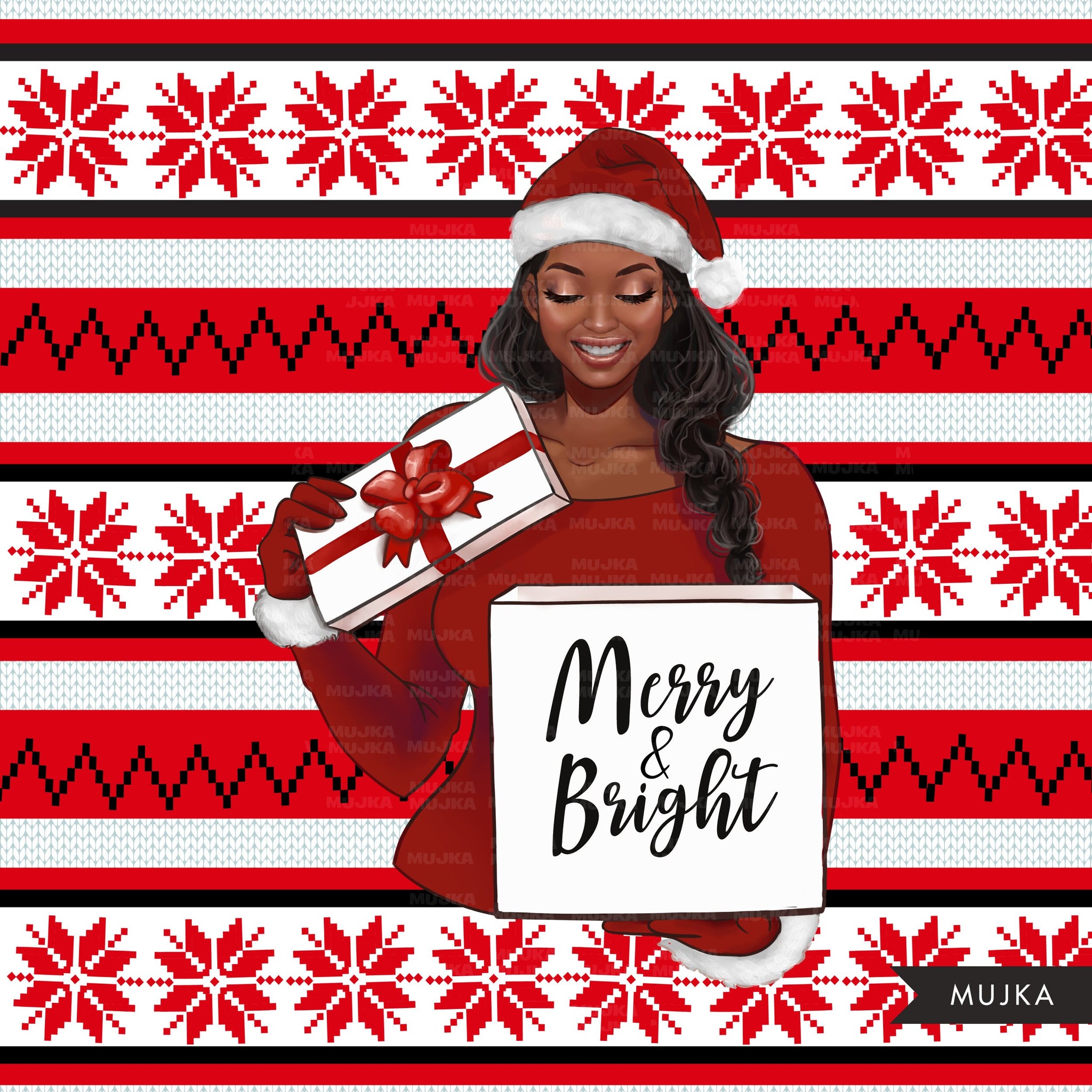 Christmas clipart, Fashion Clipart, Black Santa Clipart, Black women clipart, black girl png, afro santa, Christmas sublimation digital png