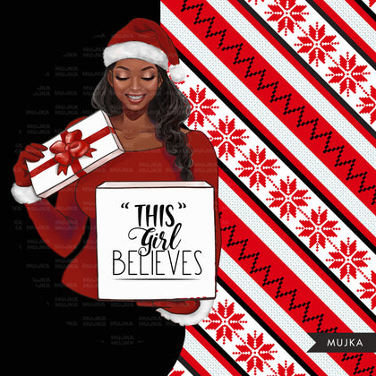 Christmas clipart, Fashion Clipart, Black Santa Clipart, Black women clipart, black girl png, afro santa, Christmas sublimation digital png