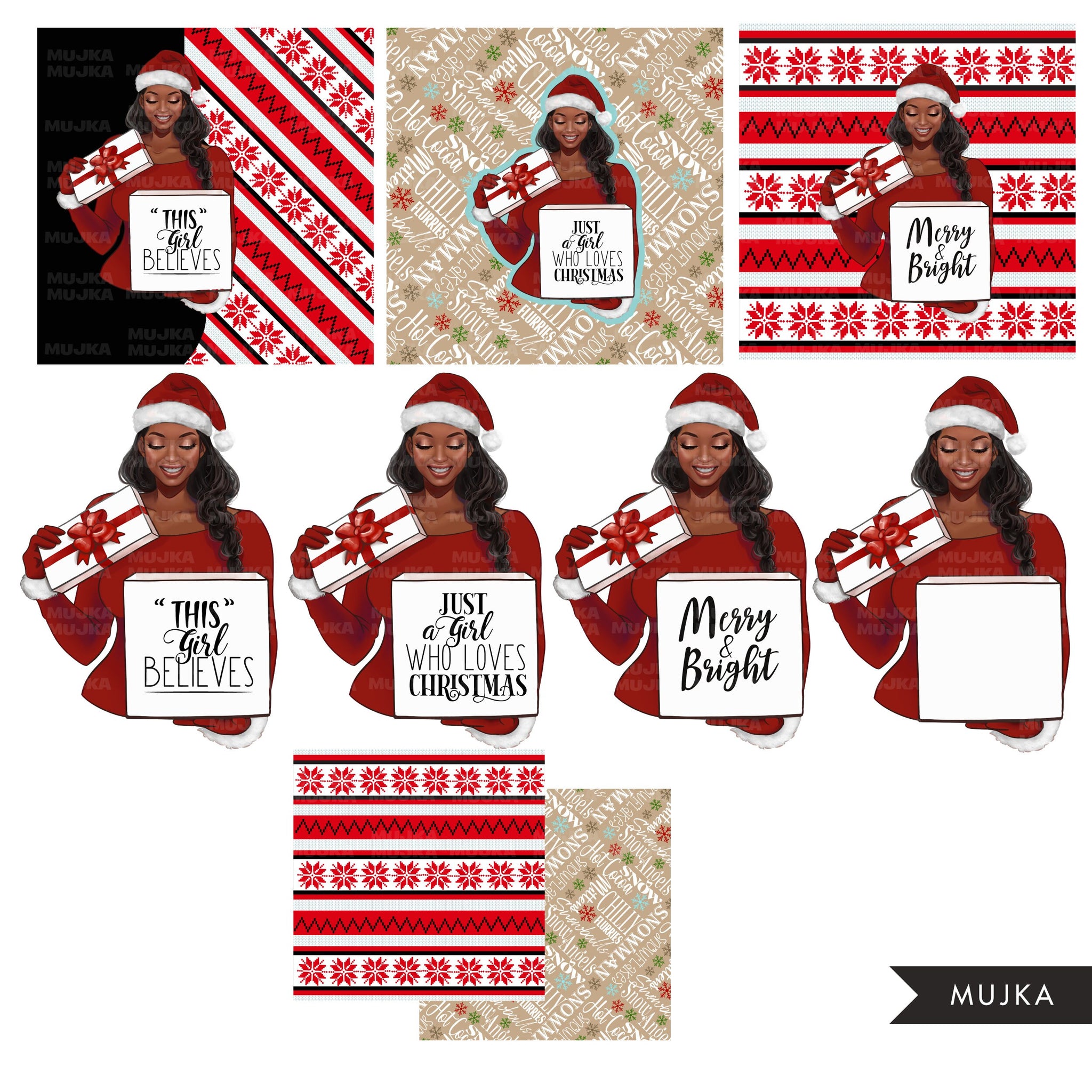Christmas clipart, Fashion Clipart, Black Santa Clipart, Black women clipart, black girl png, afro santa, Christmas sublimation digital png