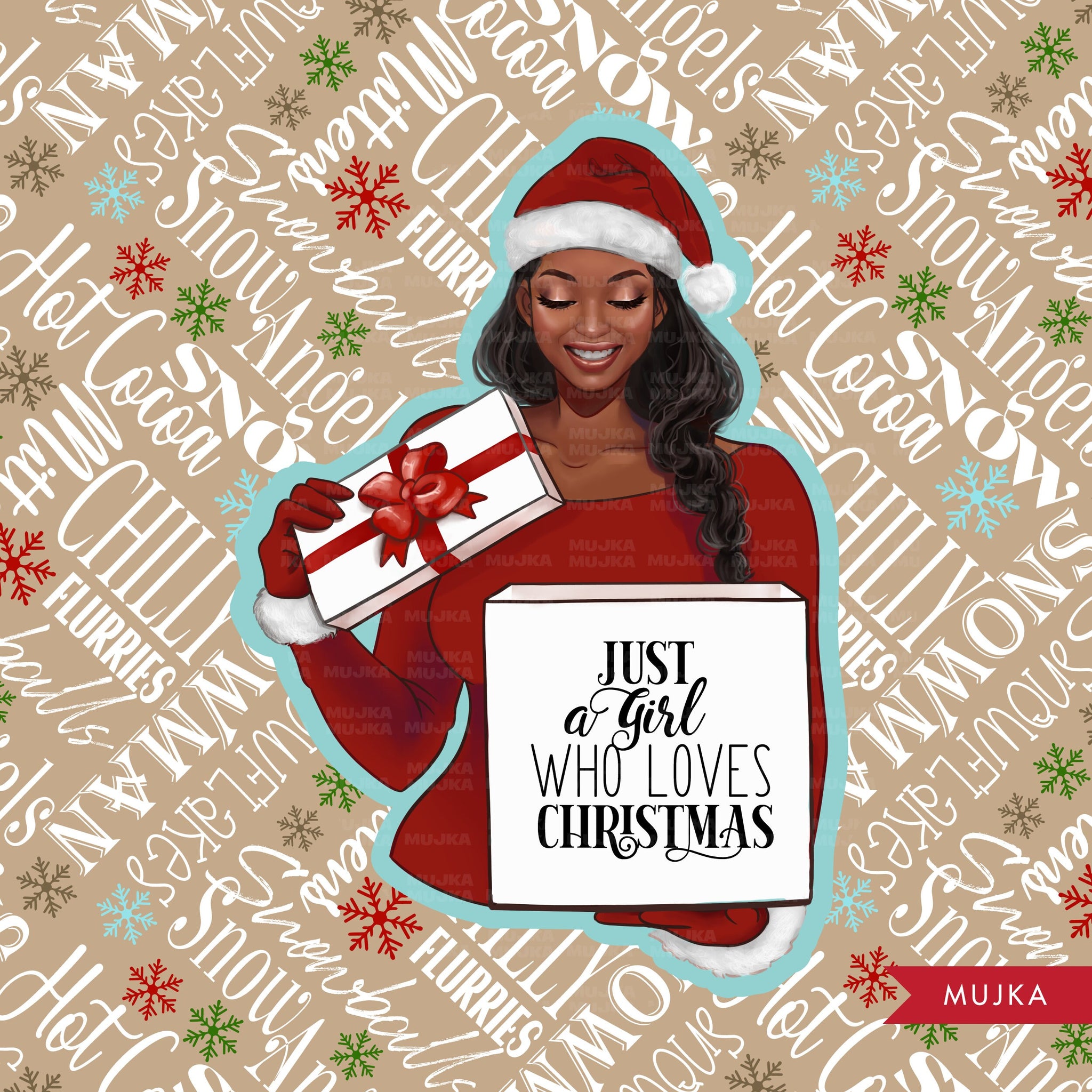 Christmas clipart, Fashion Clipart, Black Santa Clipart, Black women clipart, black girl png, afro santa, Christmas sublimation digital png