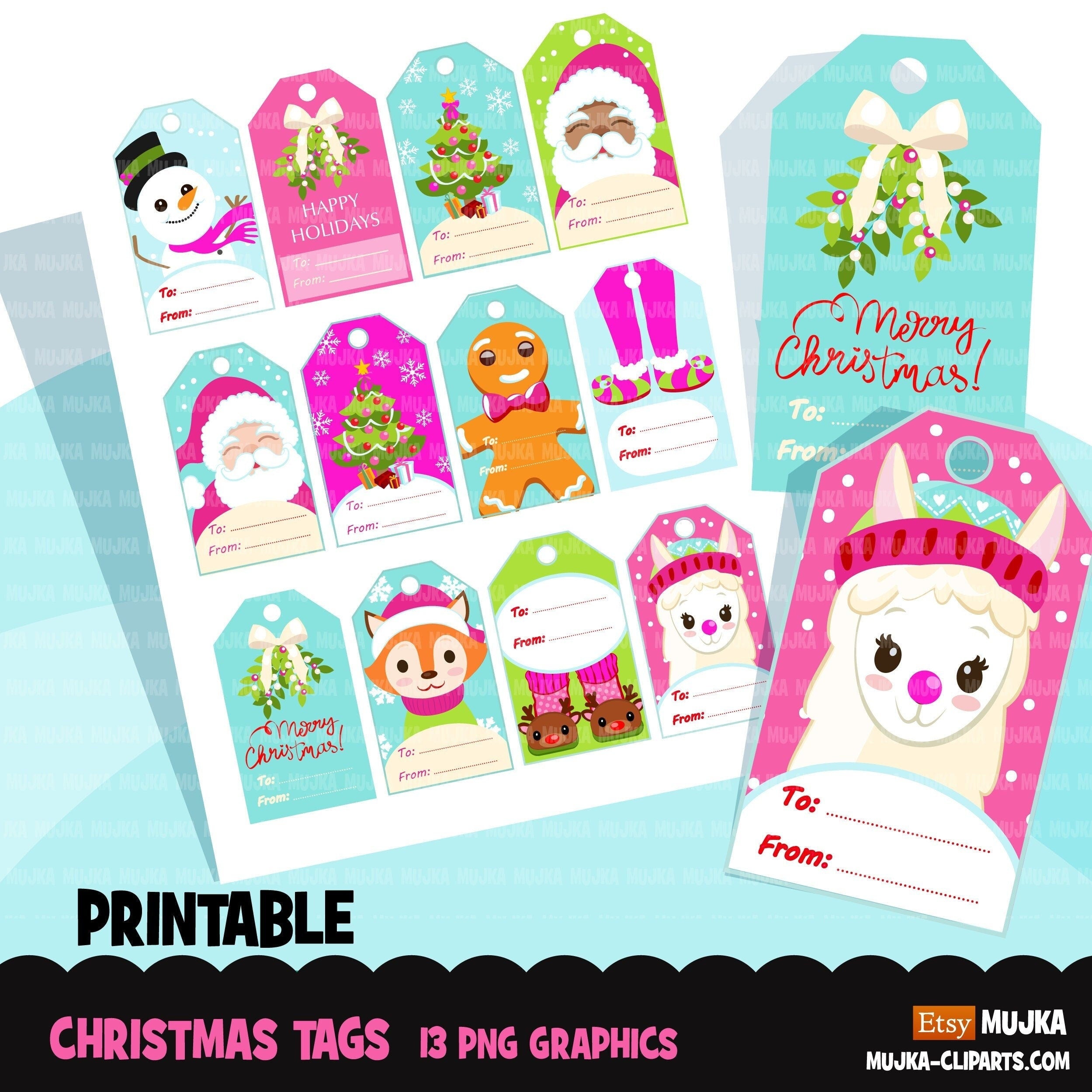 Christmas tags, printable Christmas gift tags, digital gift tags, sant –  MUJKA CLIPARTS