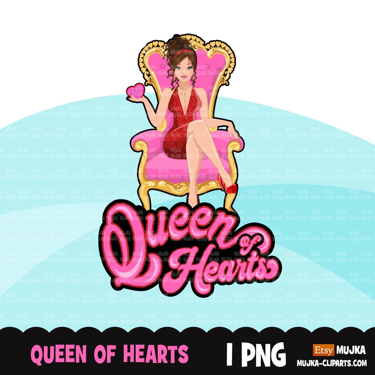 Queen of hearts png, Valentine png, queen woman clipart, sublimation designs digital, throne png, fashion doll clipart, planner stickers png