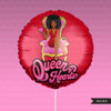 Queen of hearts png, Valentine png, queen black woman clipart, sublimation designs digital, afro fashion doll clipart, planner stickers