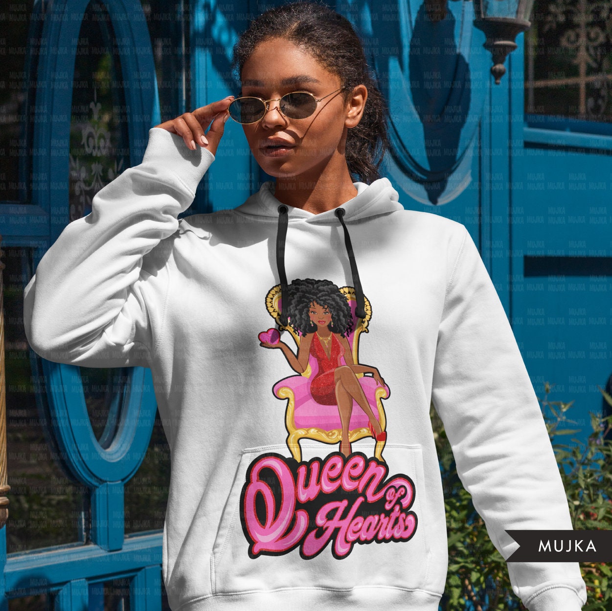 Queen of hearts png, Valentine png, queen black woman clipart, sublimation designs digital, afro fashion doll clipart, planner stickers