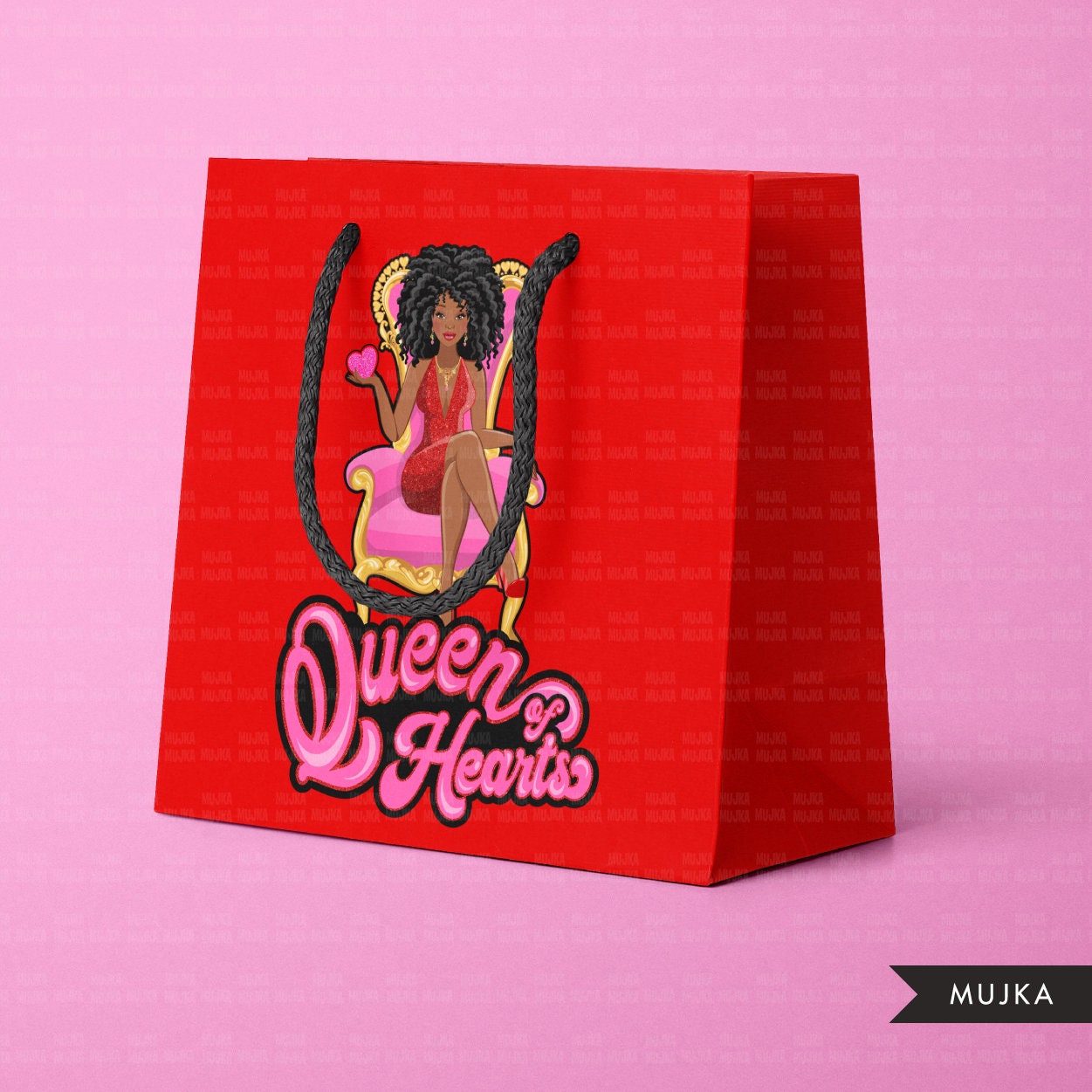 Queen of hearts png, Valentine png, queen black woman clipart, sublimation designs digital, afro fashion doll clipart, planner stickers