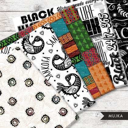 Black History digital papers, African Patterns, Juneteenth seamless digital patterns, geometric