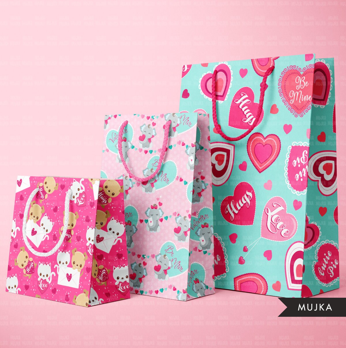 Valentines digital papers, Valentine's day scrapbook papers, Valentine Backgrounds, valentine animals papers, heart background digital png