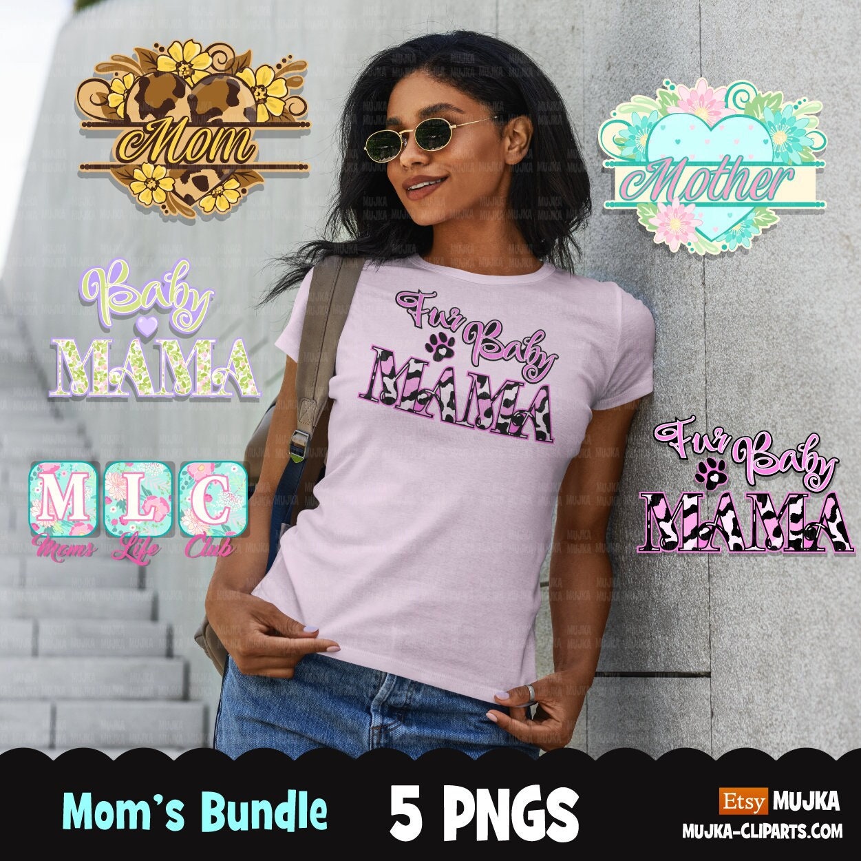 Paquete de mamá, día de las madres png, mamá bebé, diseños de sublimación de mamá, mamá leopardo png, imágenes prediseñadas de la vida de mamá, mamá bebé de piel png, mamá girasol png