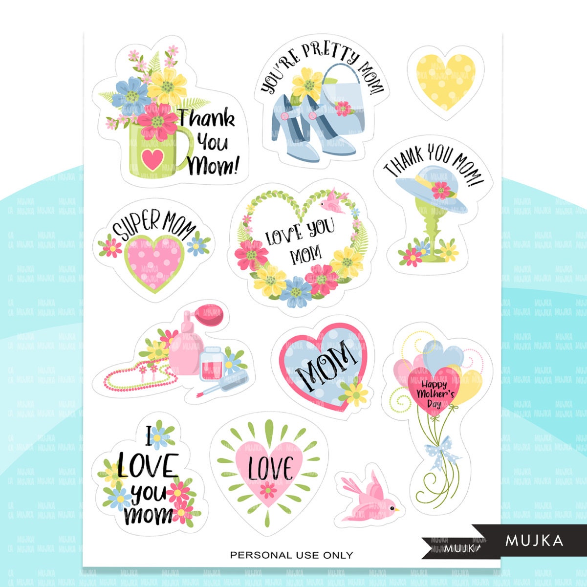 Mom stickers, printable stickers, mothers day stickers, mothers day print and cut, mom clipart, mothers day png, mom png, digital download