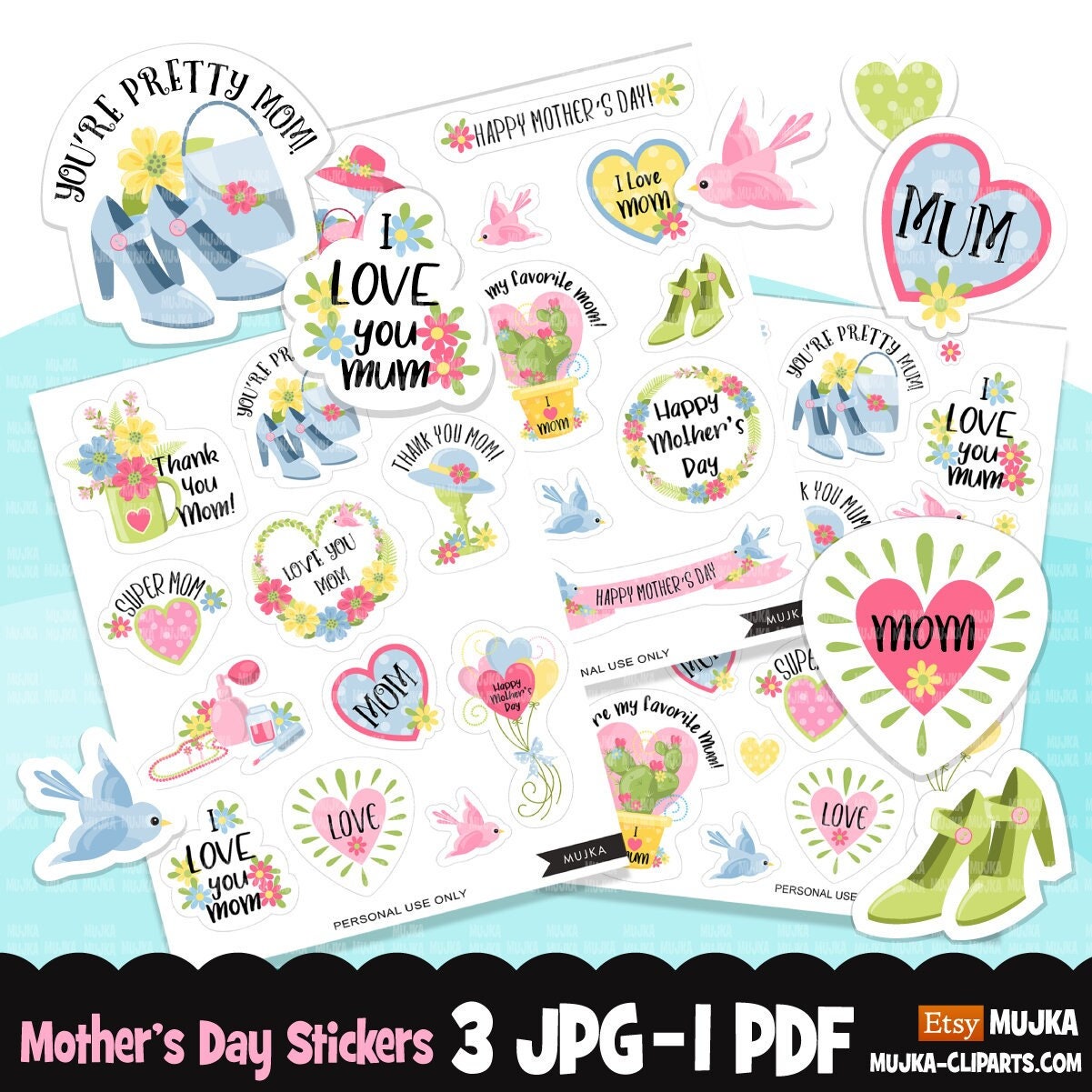 Mom stickers, printable stickers, mothers day stickers, mothers day print and cut, mom clipart, mothers day png, mom png, digital download