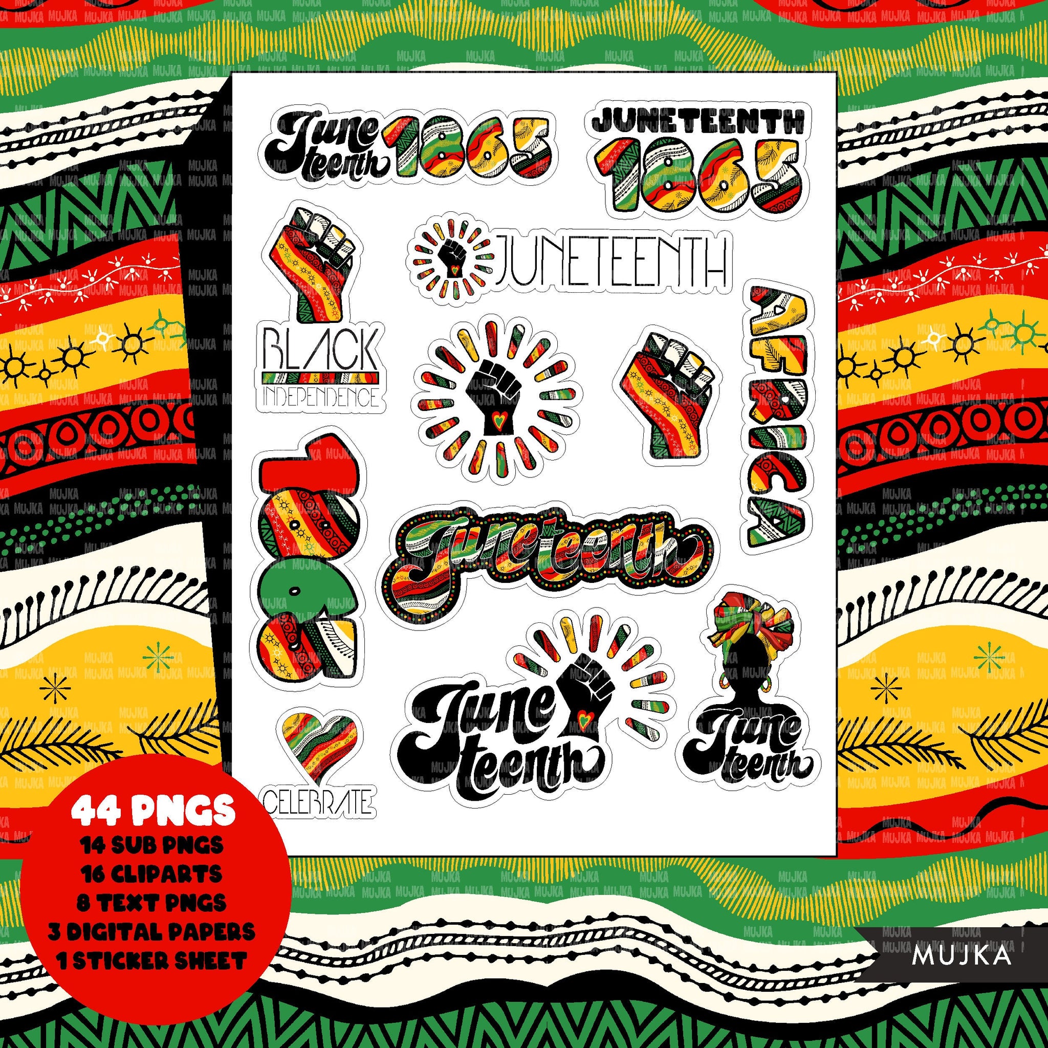 Juneteenth png, clipart bundle, stickers, digital papers, sublimation designs