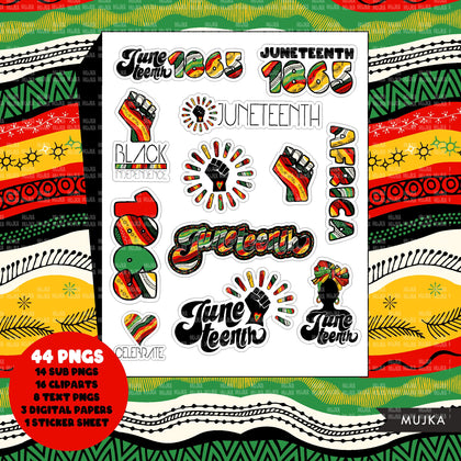 Juneteenth png, clipart bundle, stickers, digital papers, sublimation designs