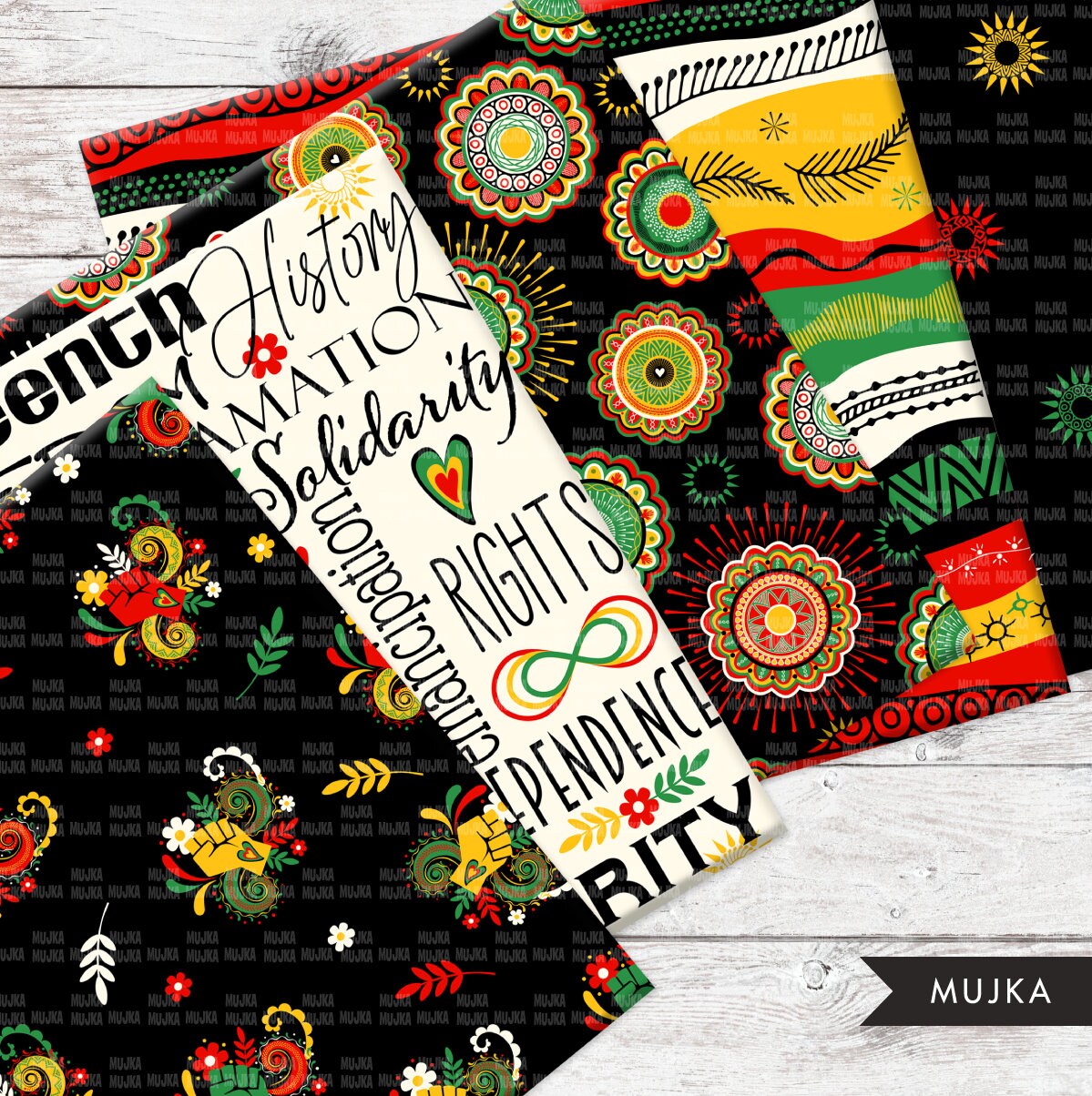 Juneteenth digital papers, African patterns, seamless pattern, black history, background