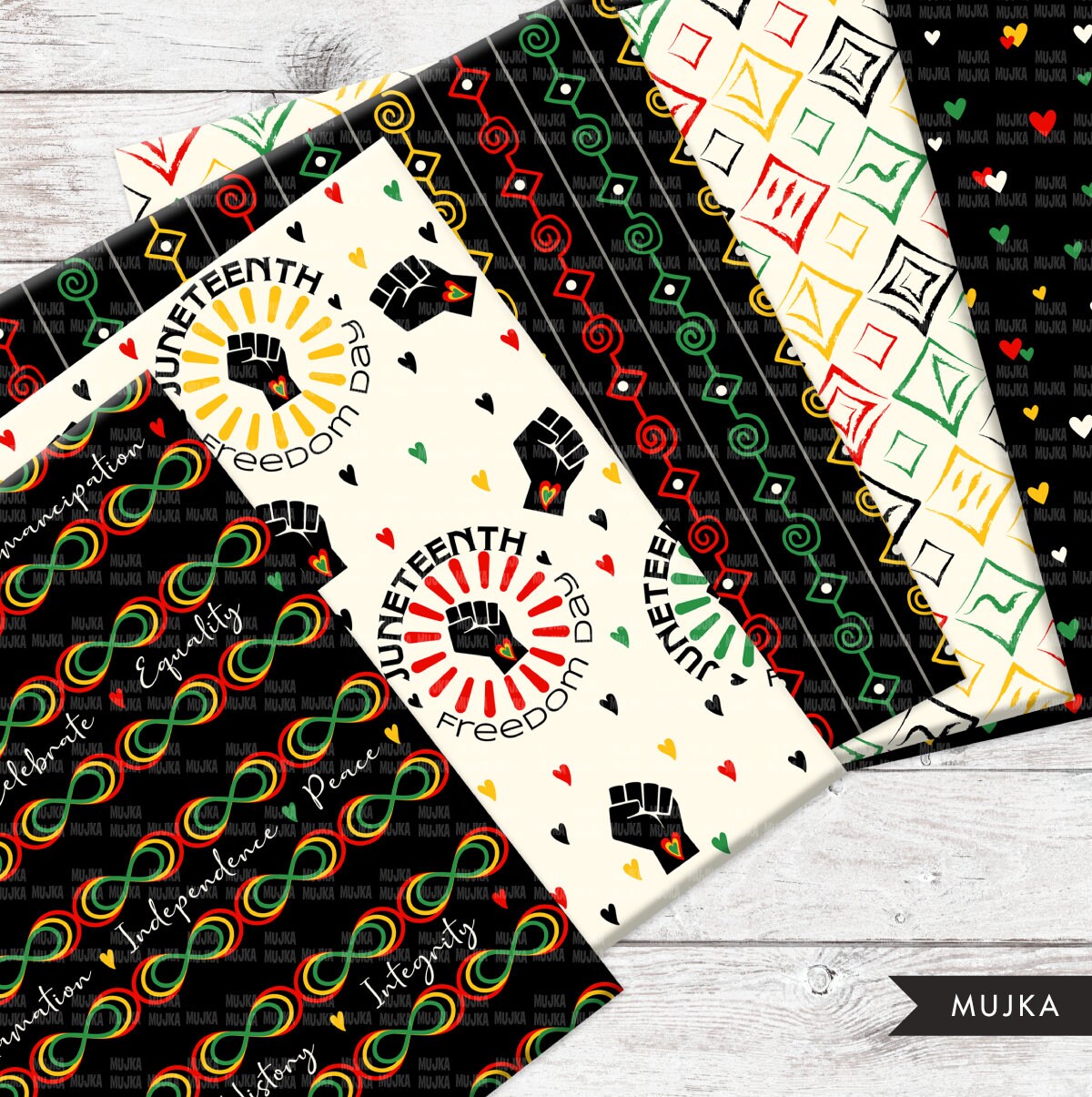Juneteenth digital papers, African patterns, seamless pattern, black history, background