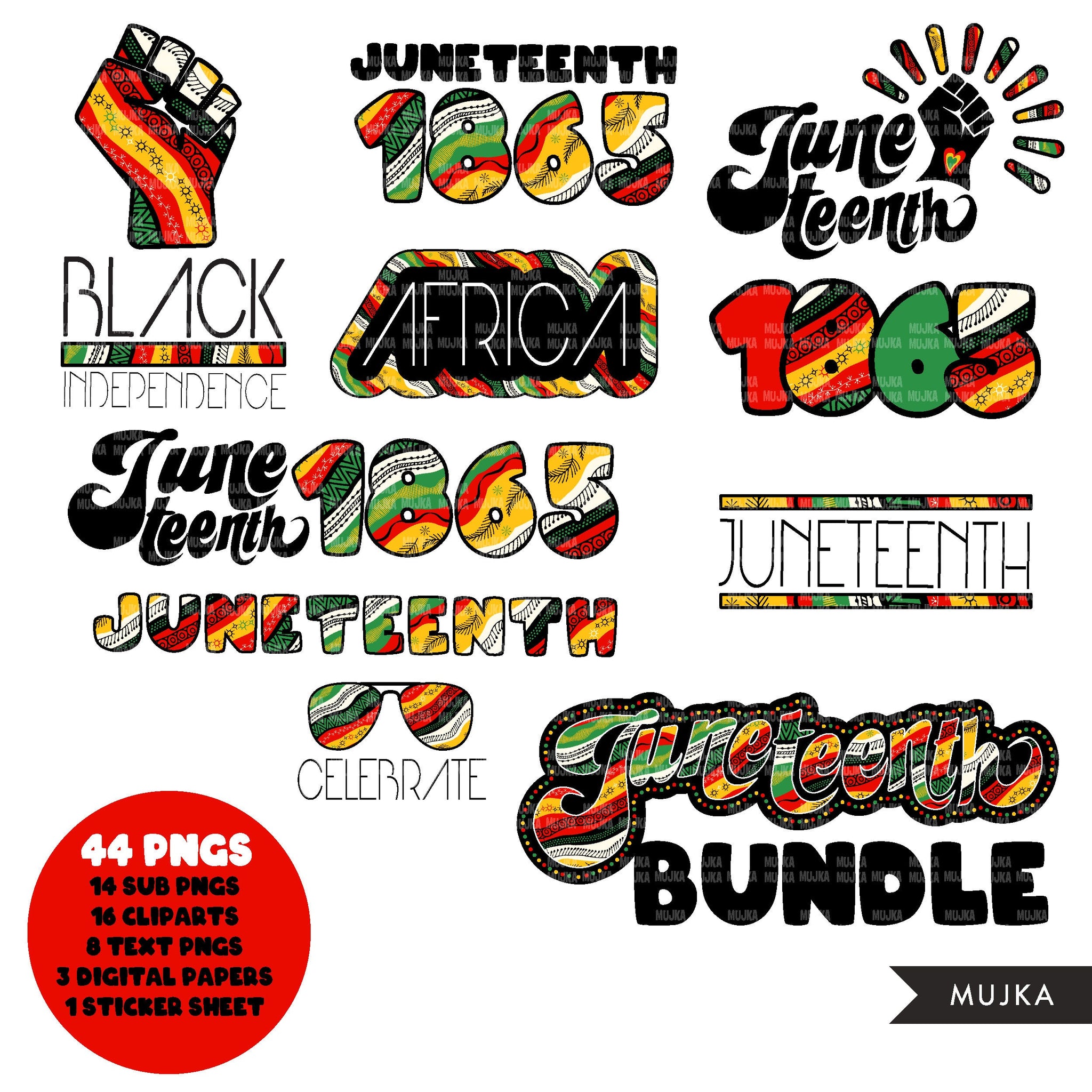 Juneteenth png, clipart bundle, stickers, digital papers, sublimation designs