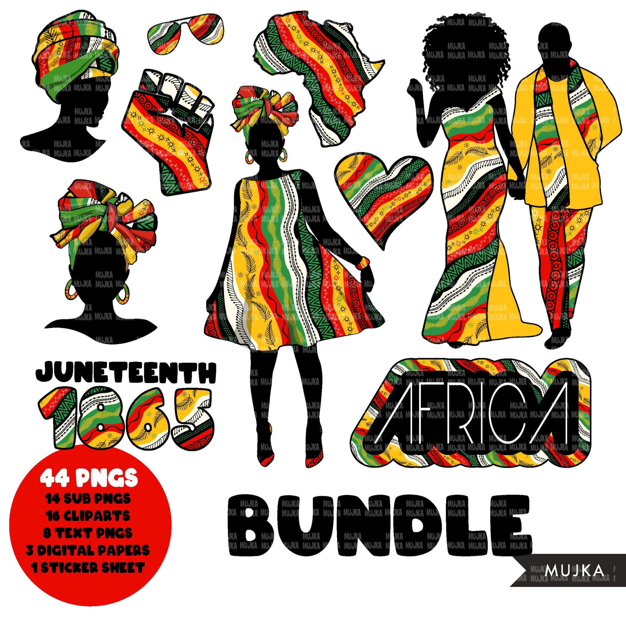 Juneteenth png, clipart bundle, stickers, digital papers, sublimation designs