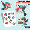 Valentines png, hummingbird gifts, cute bird sticker, valentine birds clipart, valentine printable stickers, valentines day cute gifts